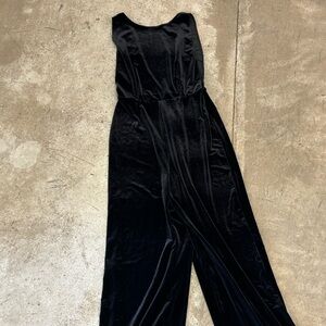 American Apparel Black Velvet Wide Leg Jumpsuit